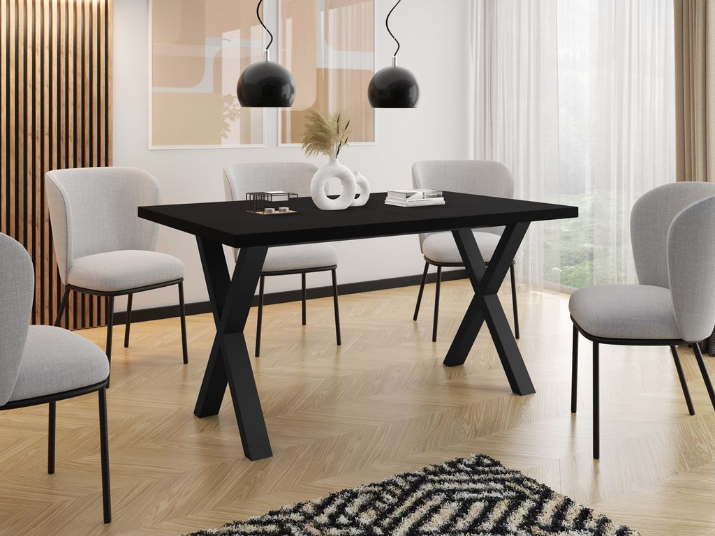 Rechteckiger Ausziehbarer Esstisch - Großer Modern-Stil Tisch mit schwarzen Metallbeinen 120 140 160 cm bis 220 240 260 cm - 160 x 90 cm - Schwarz