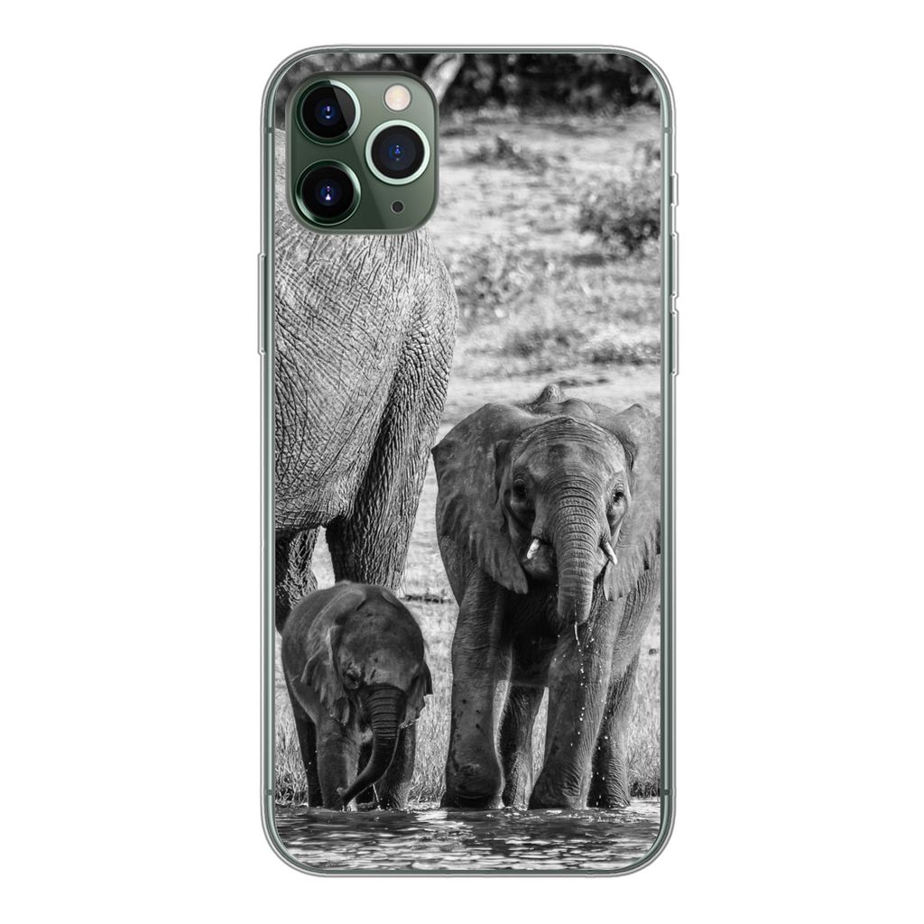 MuchoWow Handyhülle Schutzhülle Hülle für iPhone 11 Pro Max Elefant - Wasser - Tiere - Schwarz - Weiß Silikon Softcase Handy Hülle - Schutz