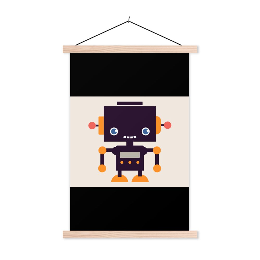 MuchoWow Textilposter Roboter - Antenne - Orange - Beige - Kind - Kinder 40x30 cm mit holzfarbenen Rahmen - Bilder