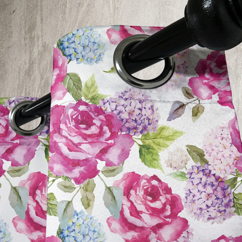 Rideau Imprimé Lavande Rose et Vert Clair avec Finition à Œillets - 3