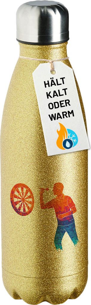 Huuraa Trinkflasche Darts bunte Silhouette 500ml Gold Edelstahl Wasserflasche Trinkflasche Geschenkidee