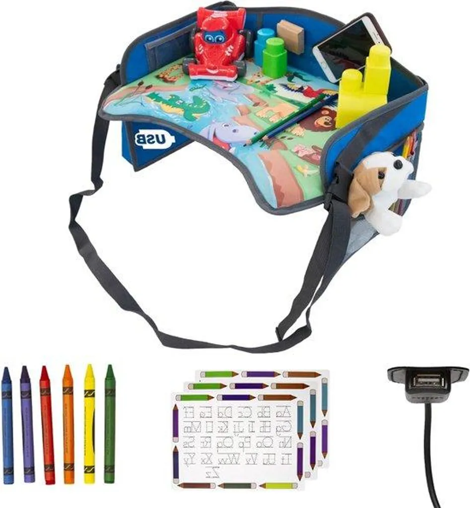 Tablette de voyage USB-X bleue pliable et stable pour les tout-petits