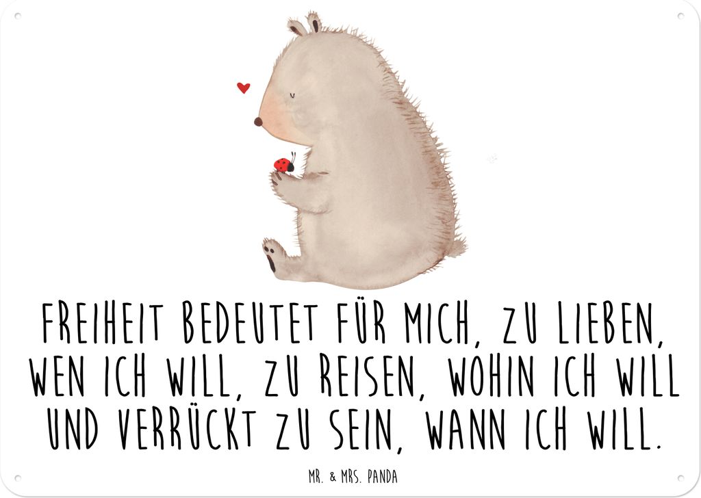 Mr. & Mrs. Panda tafel Bär Marienkäfer DIN A6 - Weiß - Geschenk, Magnetschild, Schild, Freiheit, Liebe, Motivation, Wandbild, Teddy, Retro Blech...
