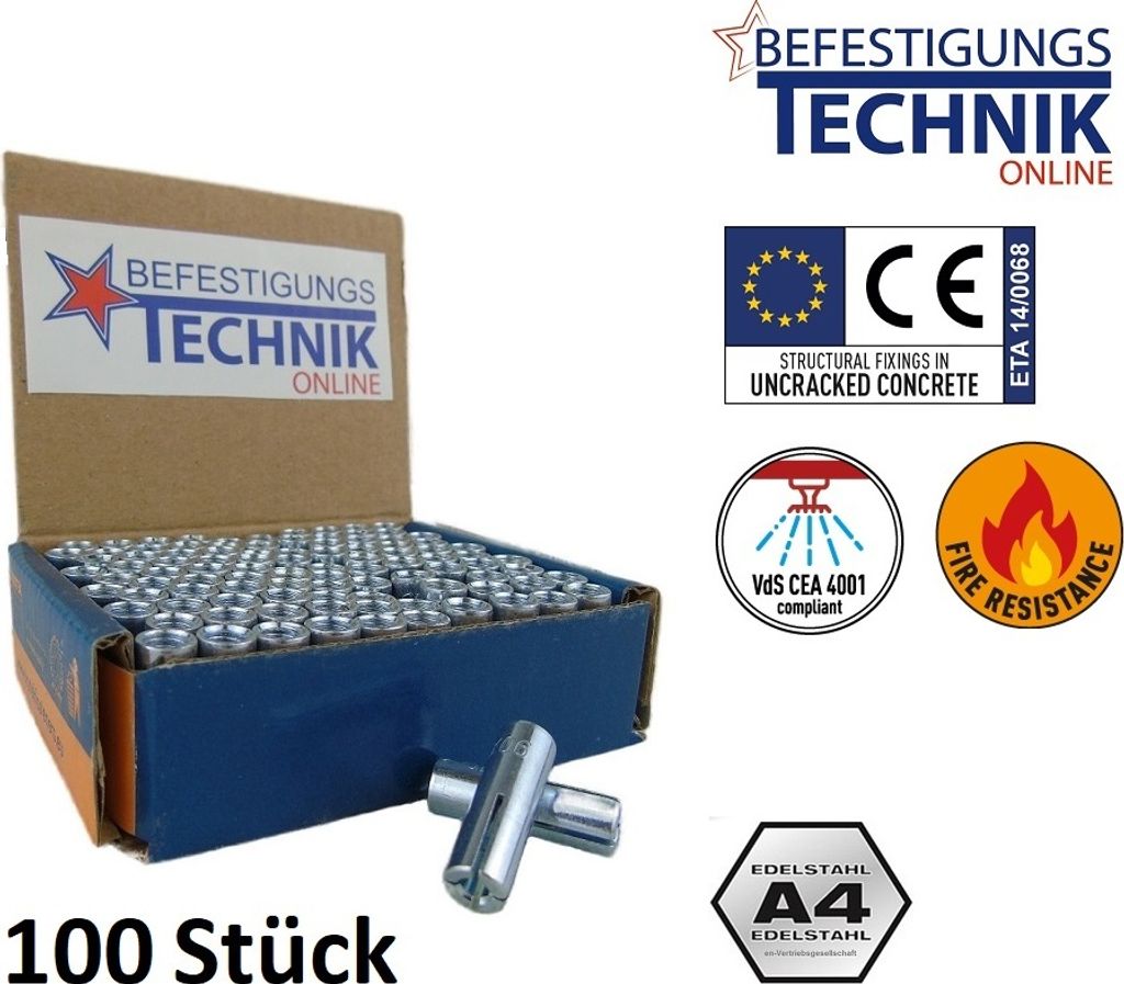 M8x30mm Bohr Ø 10mm Einschlaganker Einschlagdübel Beton Dübel rostfrei A4 ETA Fischer