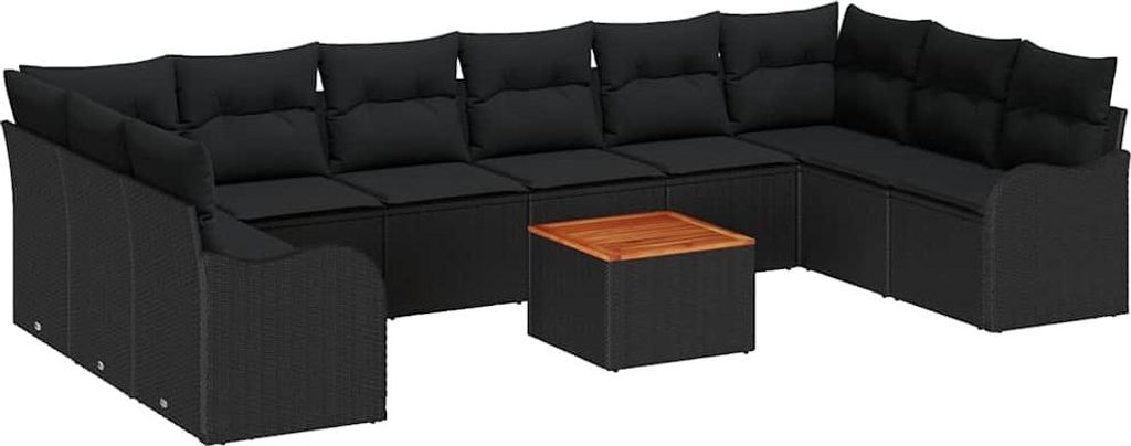 Gartensofa-set mit Kissen 11 pcs Schwarz Poly-Rattan