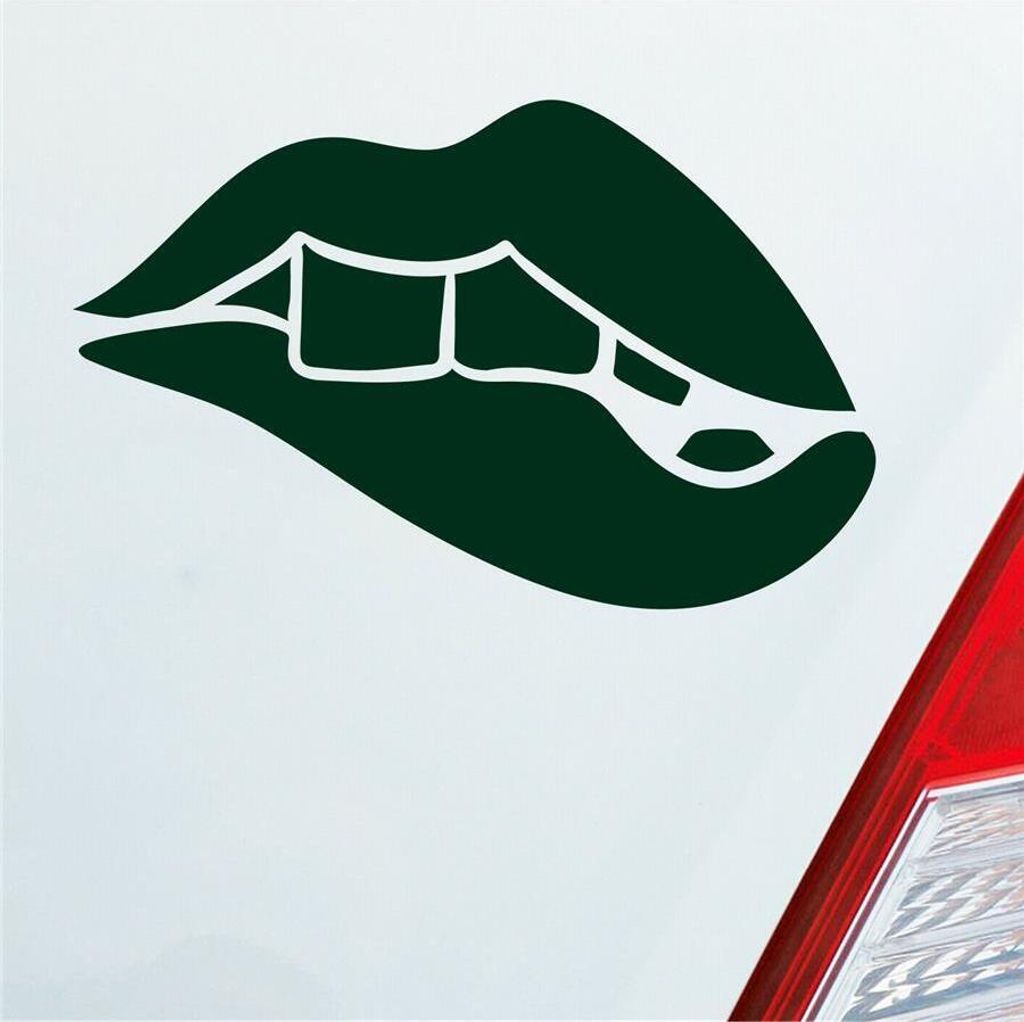 Auto Aufkleber Sexy Lippen Beißen Kussmund Erotisch Devot Shades 15x10 cm Dunkelgrün Sticker Heckscheibenaufkleber