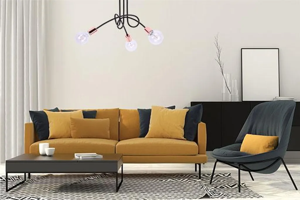 Suspension salon cuivre style loft pour illuminer une table basse