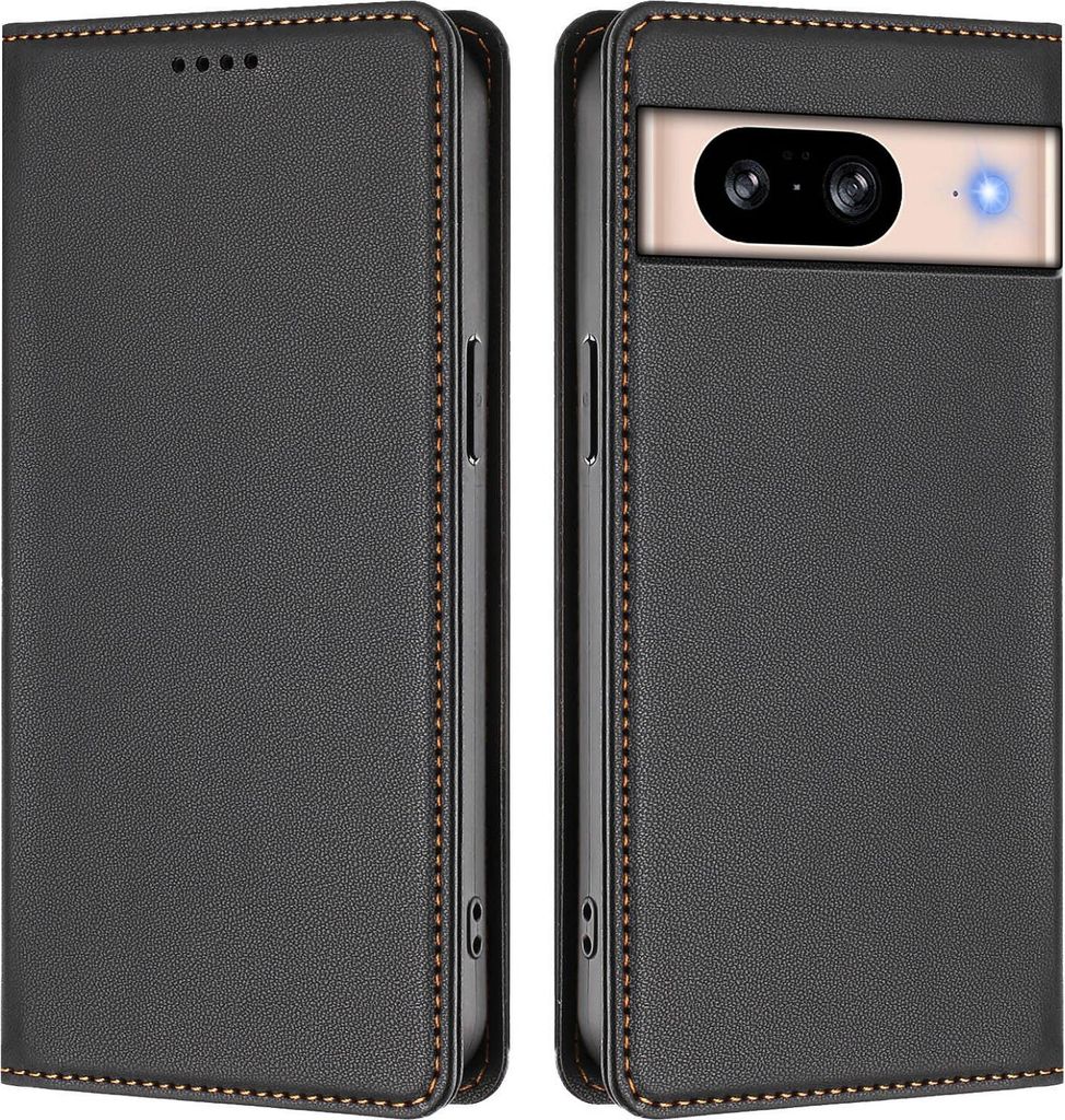 Handyhülle für Google Pixel 8, Kunstleder Klapphülle Stoßfeste Magnetische Hülle mit Ständer Schwarz