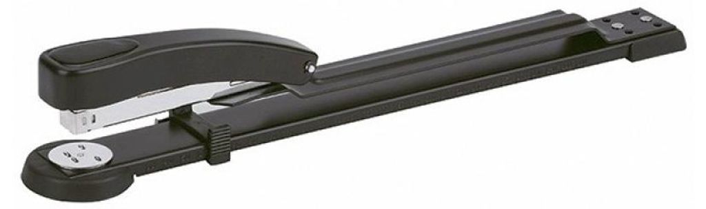 A black stapler is shown on a white background.