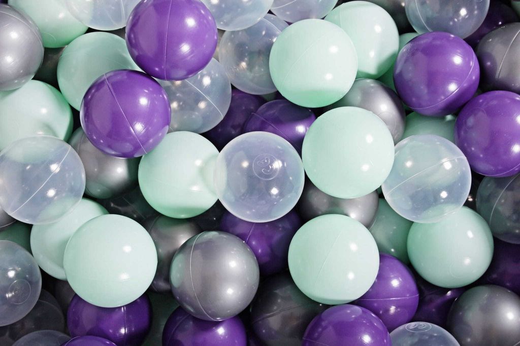 MeowBaby Kunststoffbällen für Bällebad 7cm, Baby Plastikbälle Spielbälle, 200 stück: Violett/Mint/Silber/Transparent