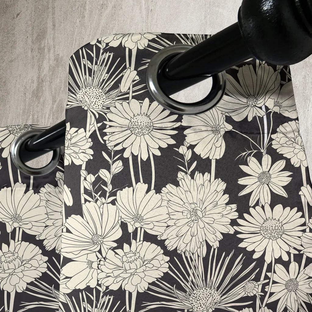 ABAKUHAUS Tenda con occhielli a fiori, illustrazione stilizzata della crescita primaverile, tema naturale monocromatico sulla bellezza del giardino, tende decorative a 2 pannelli, 280 cm x 225 cm, nero e beige - 3