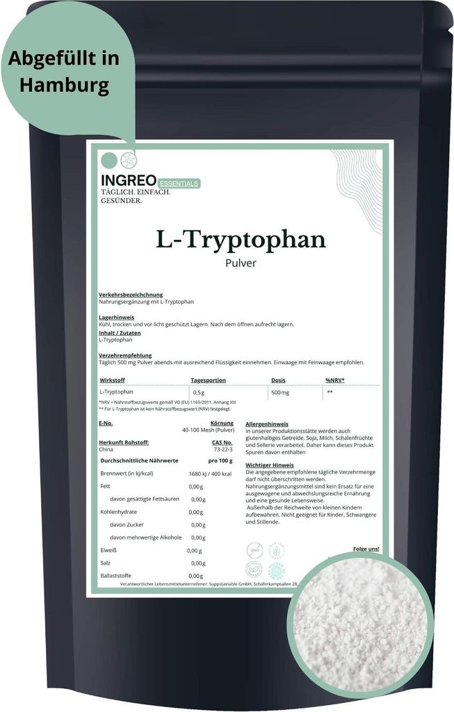 L-Tryptophan Pulver (40-100 Mesh) – 500g