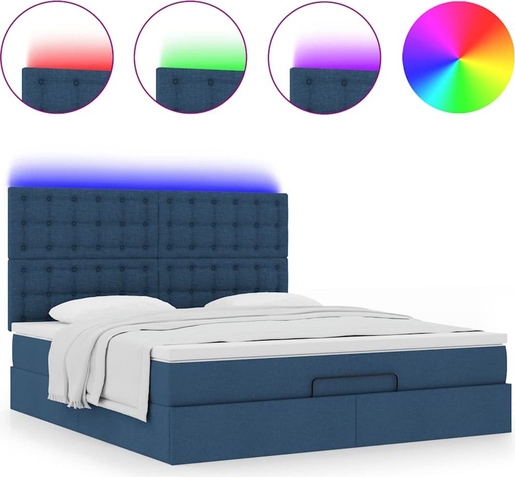 Ottoman-Bett mit Matratze & LEDs Blau 180x200 cm Stoff
