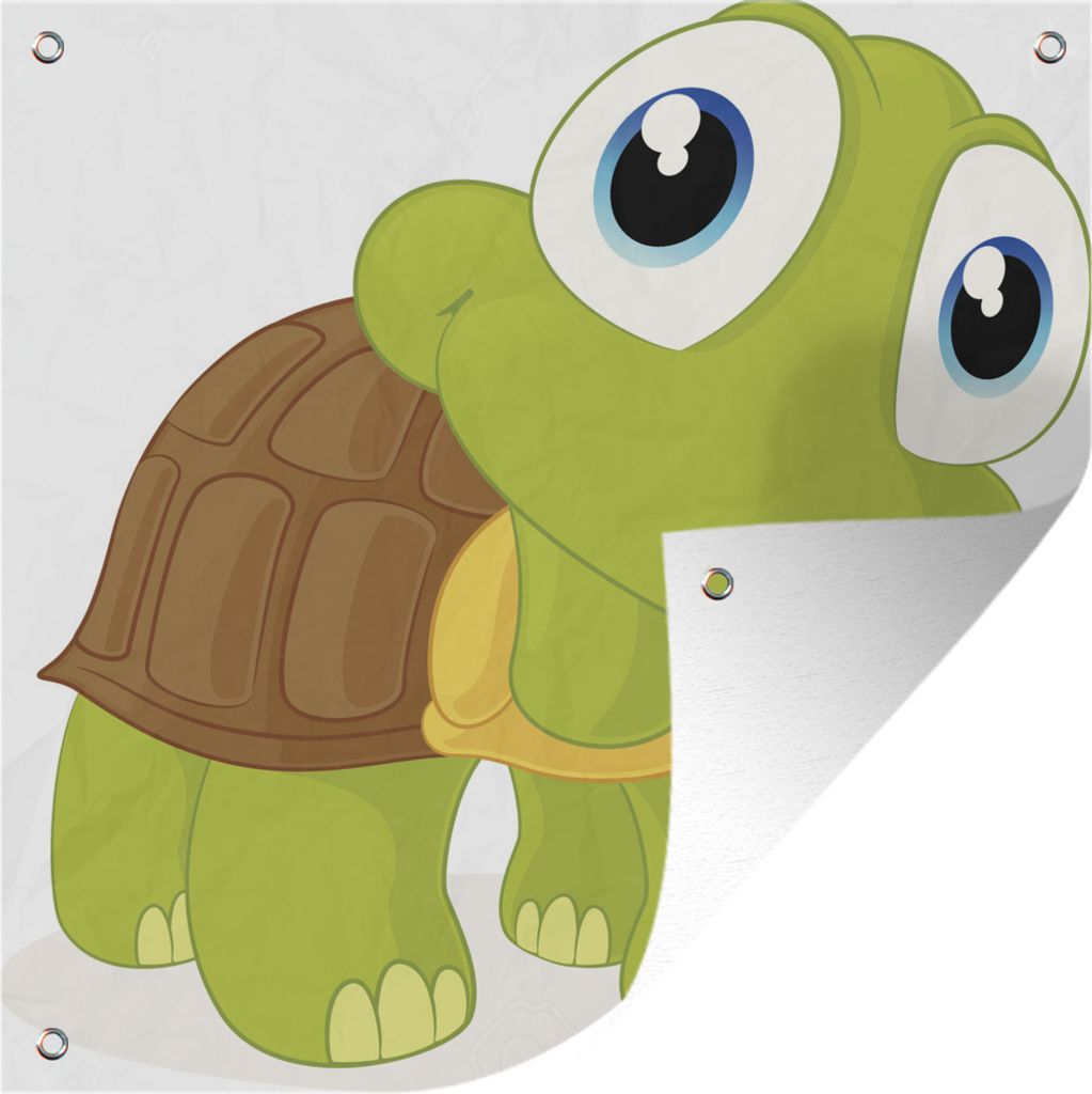 MuchoWow 100x100 cm Outdoor-Poster Gartendeko Sichtschutz Garten Poster für den Garten Illustration einer grünen Schildkröte, die nach vorne ...