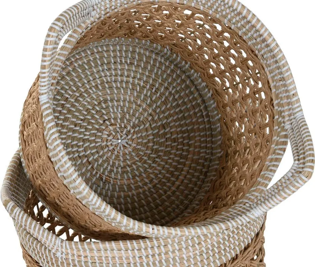 Set de 2 paniers Home ESPRIT blanc naturel en papier et jonc de mer - 3