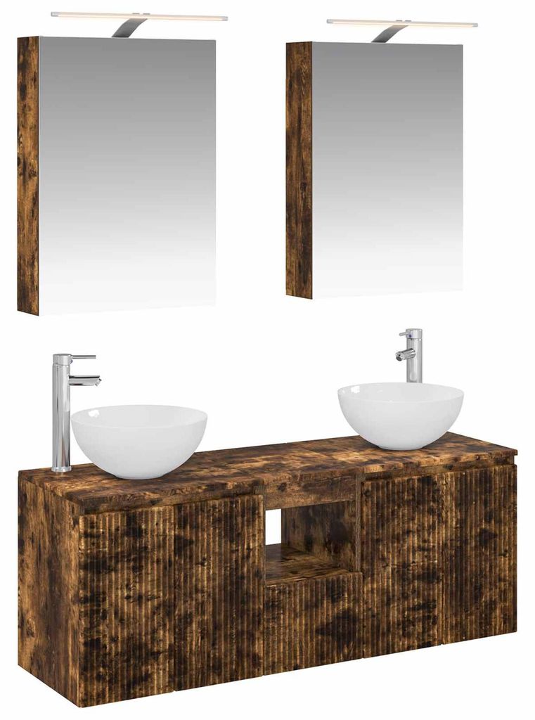 vidaXL Badezimmerschrank-Set 5 pcs Geräucherte Eiche 50 x 14,5 x 70 cm