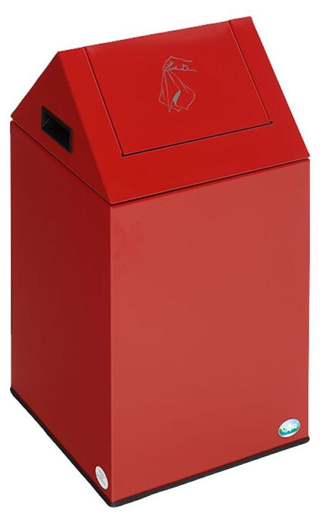 Selbstlöschender Putzwollkasten mit Pendelklappe | HxBxT 60x32x32cm | Stahl | Rot
