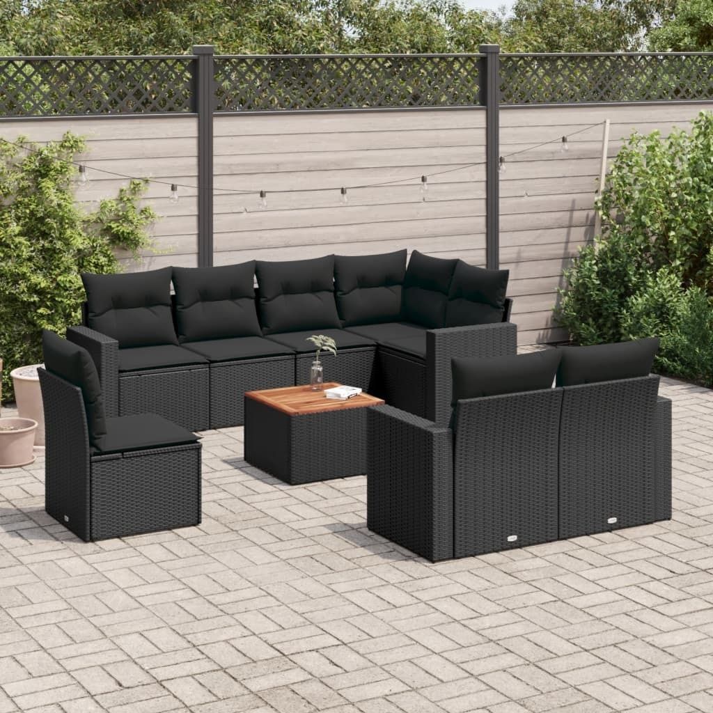 Maison Exclusive - 9-tlg. Garten-Sofagarnitur mit Kissen Schwarz Poly Rattan