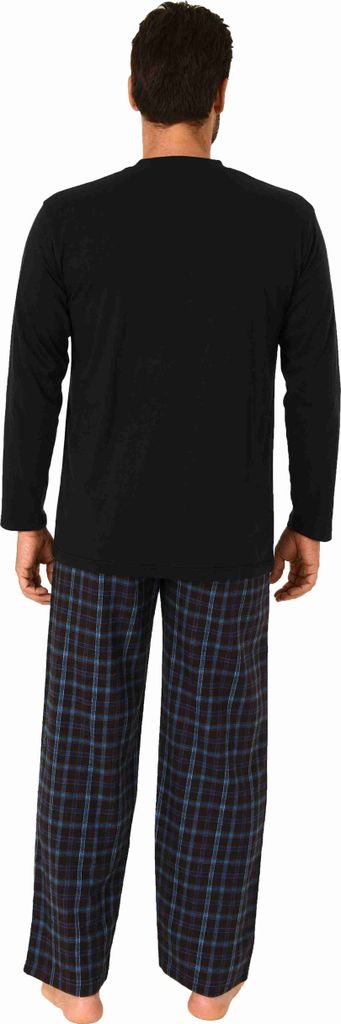 Herren Schlafanzug lang Pyjama Set mit Flanell Hose - 222 101 10 871 ; schwarz , 48