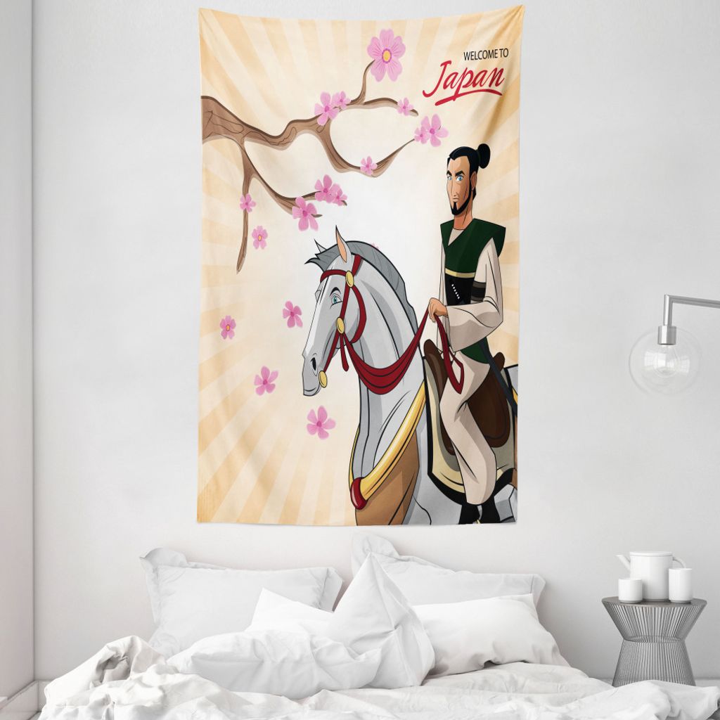 ABAKUHAUS Samurai Wandteppich und Tagesdecke, Mittelalterlicher Mann auf einem Pferd aus Weiches Mikrofaser Stoff Waschbar ohne Verblassen Digitald...