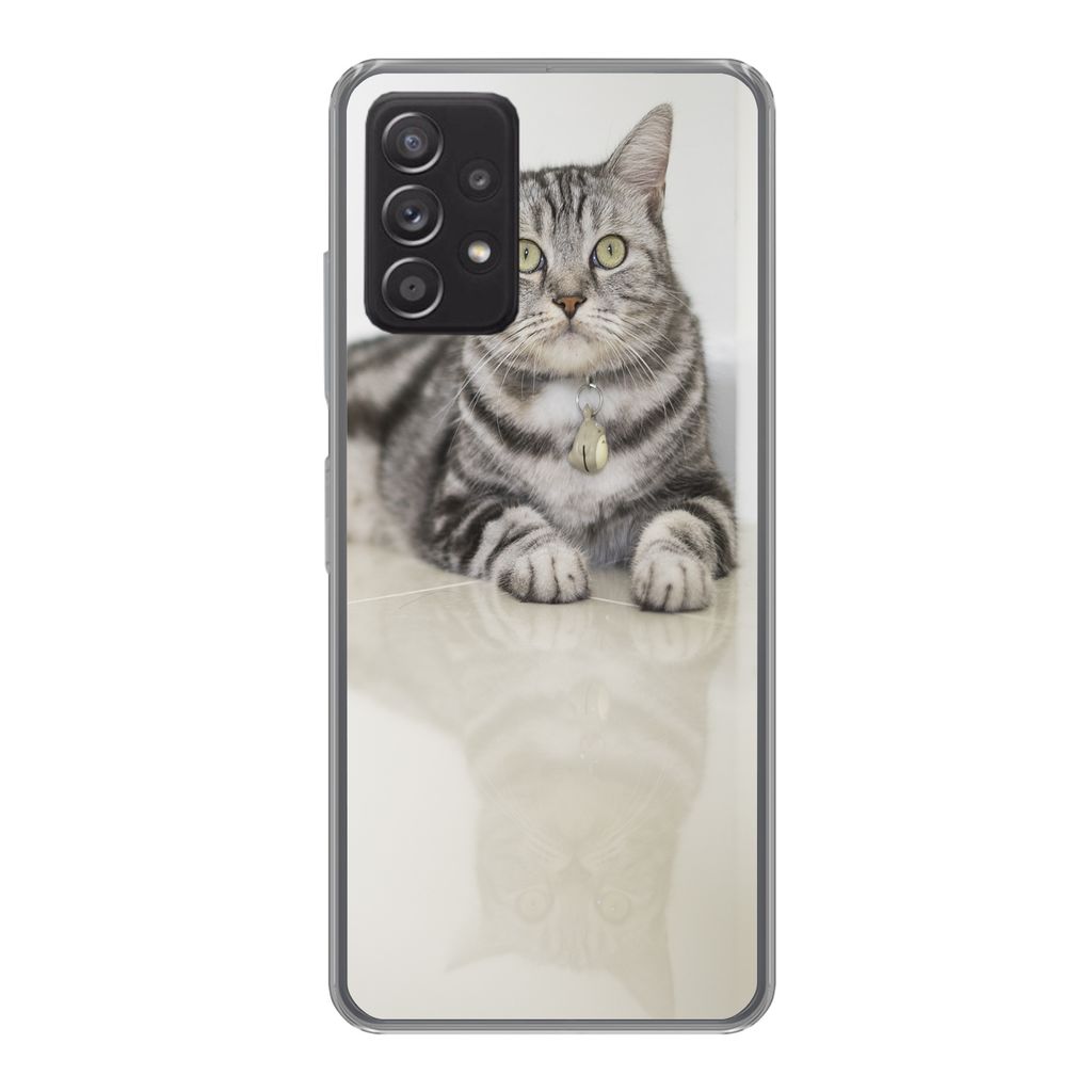 MuchoWow Handyhülle Schutzhülle Hülle für Samsung Galaxy A53 5G Katze - Grau - Tier - Mädchen - Kinder - Jungen - Kind Silikon Softcase Hand...