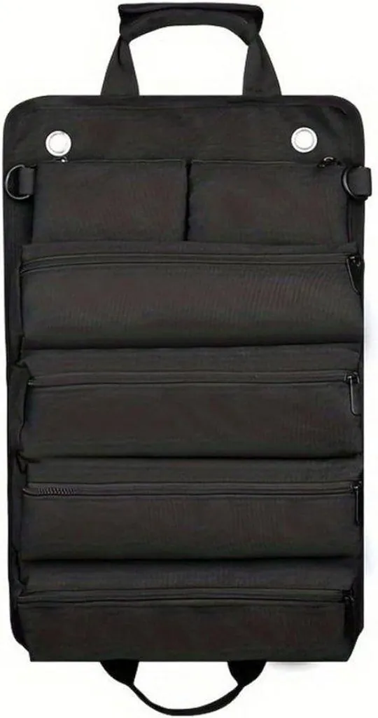 Trousse électricien enroulable noire avec pochettes amovibles - 55cm