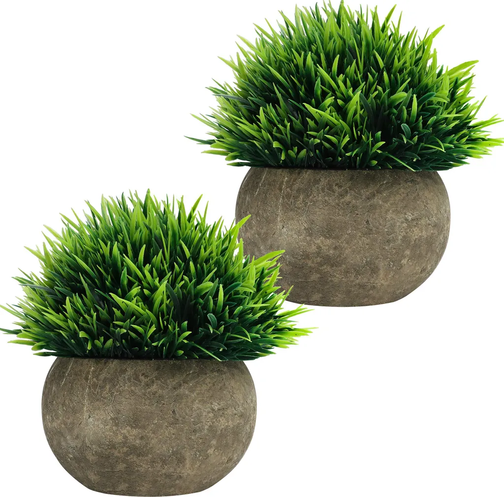 Lot de 2 mini-plantes artificielles en pot gris - Décoration d'intérieur