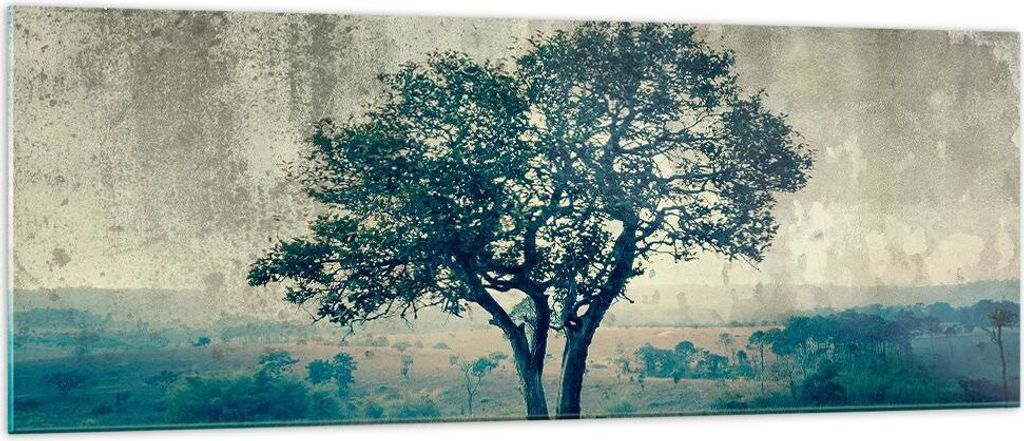 Bilder auf glas - Baum Natur Feld - 140x50cm - Glasbilder - Wandbilder - Kunstdruck - zum Aufhängen bereit - Wanddekoration aus Glas - Glas Bilder...