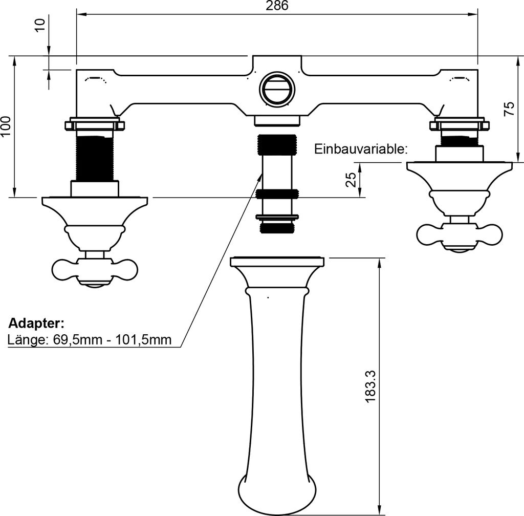 PaulGurkes Waschtisch Unterputz Armatur 3-Loch Wannenrandarmatur weiß Retro