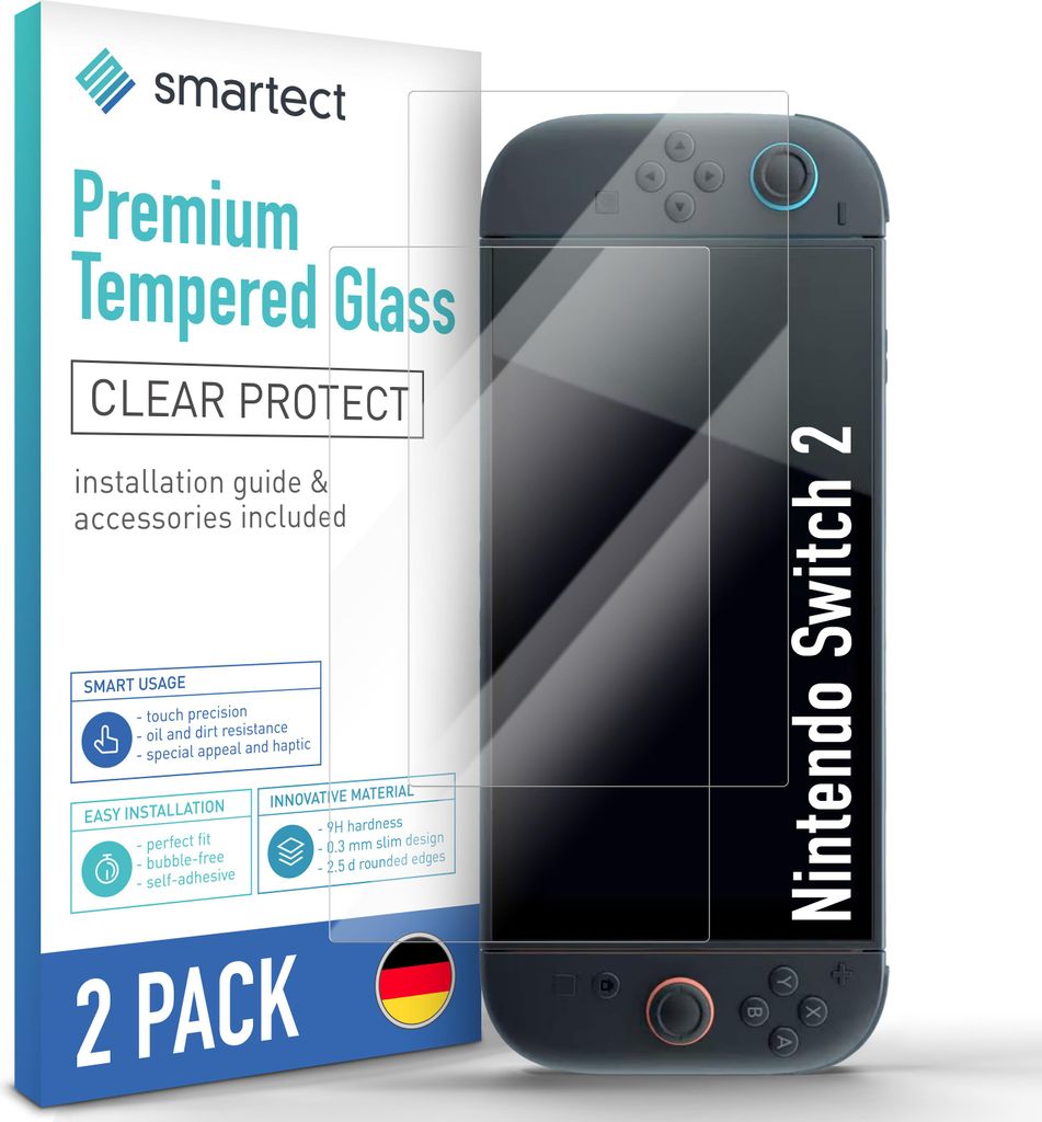 2x Schutzglas Panzerfolie Klar für Nintendo Switch 2 Produktbild 