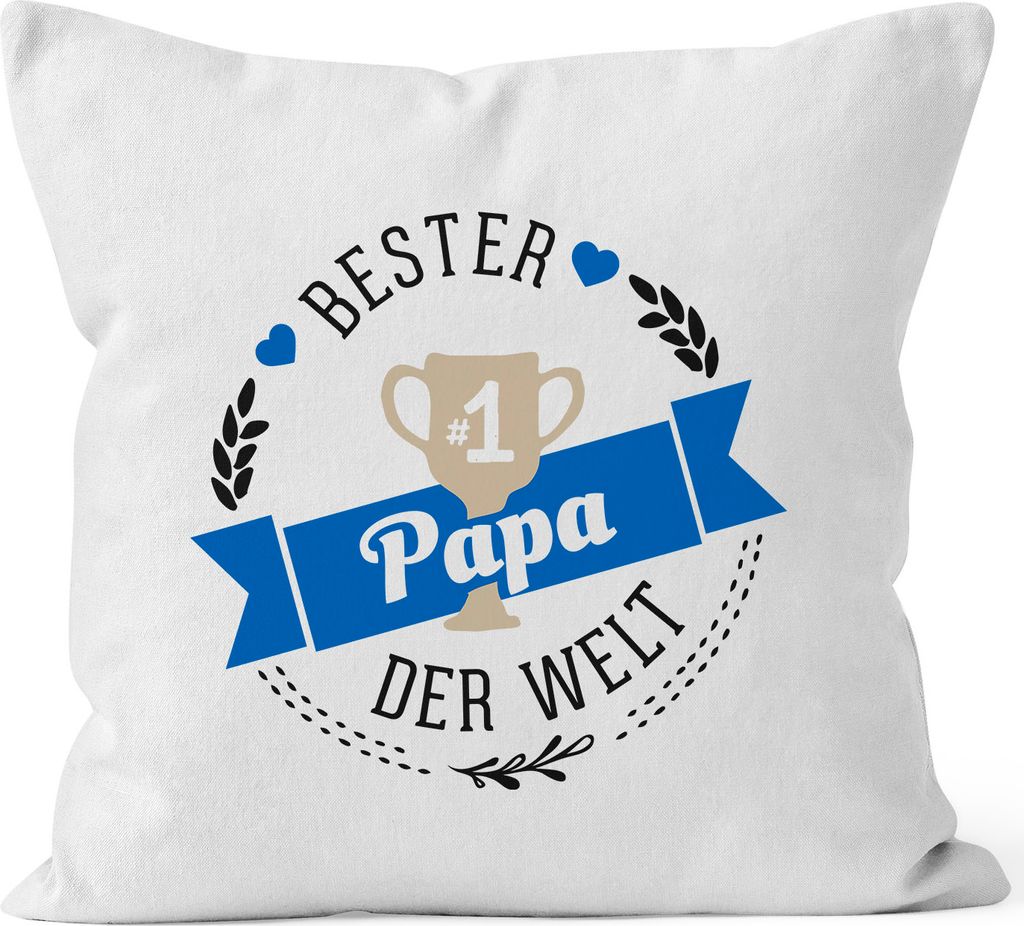 Kissenbezug bester Papa der Welt Geschenk für Papa Baumwolle MoonWorks weiß 40cm x 40cm