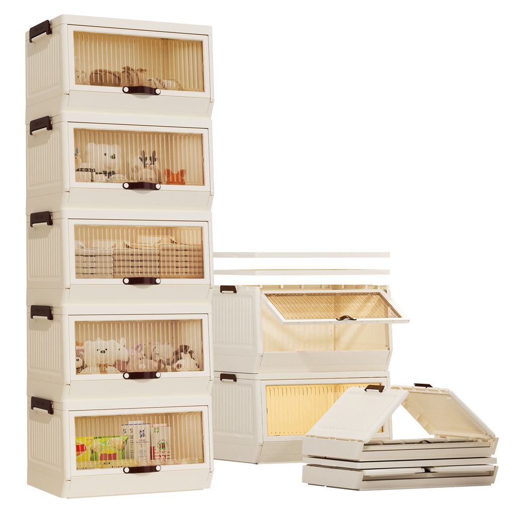 Heikoeco Aufbewahrungsbox mit Deckel groß, faltbare Boxen Aufbewahrung aus Kunststoff, stapelbarer Kleiderschrank Organizer (46cm Breit, 5 Fächer)