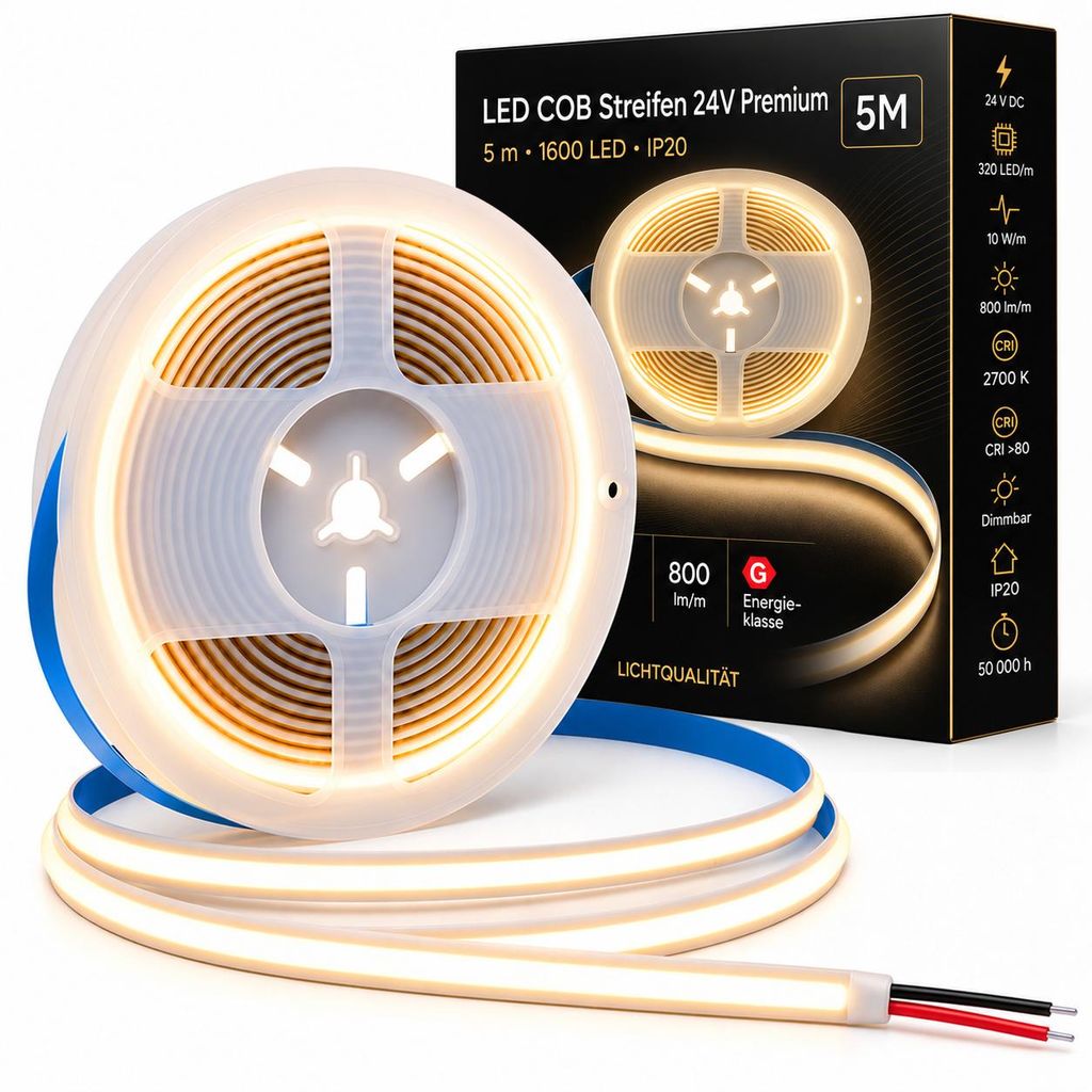 MasterLED LED COB Streifen 5 m, 24V DC, 320 LEDs m, 10 W m, Produktbild 