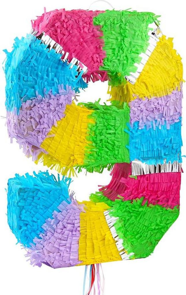 GoDan Pinata Zahl 9 bunt pastell 50x35x7,5 cm ungefüllt für Kindergeburtstag Party