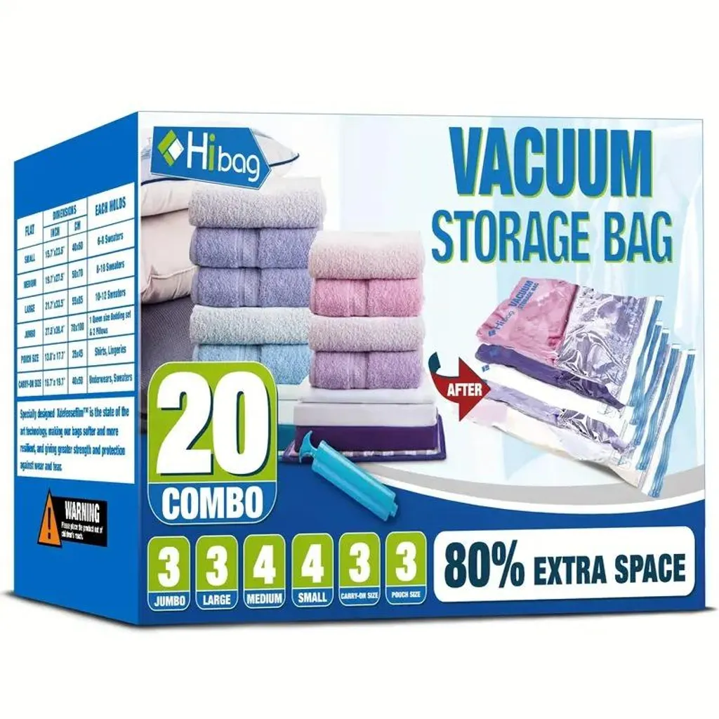Lot de 20 sacs sous vide avec pompe pour ranger vos vêtements et couettes