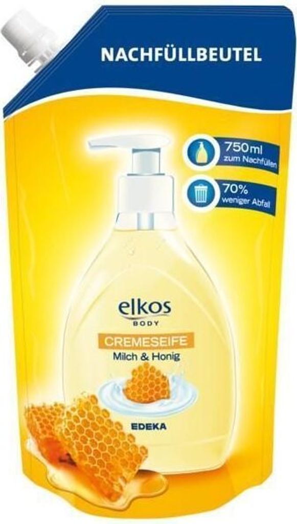 EDEKA elkos Cremeseife Milch&Honig Nachfüllbeutel 750ml Produktbild 