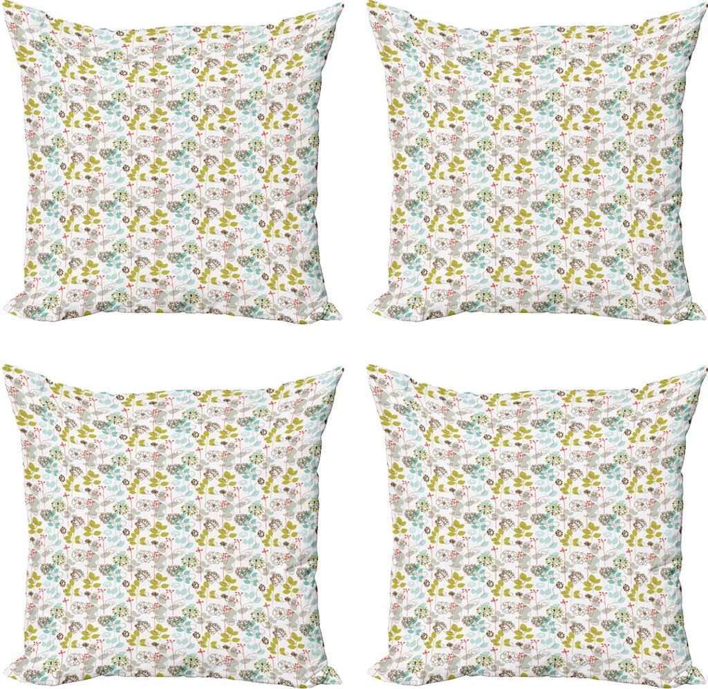 ABAKUHAUS Blumen Kissenbezug Set (4 Stück), Frische Frühlingslaublinie, Moderner Doppelseitiger Digitaldruck, 60 cm x 60 cm, Mehrfarbig