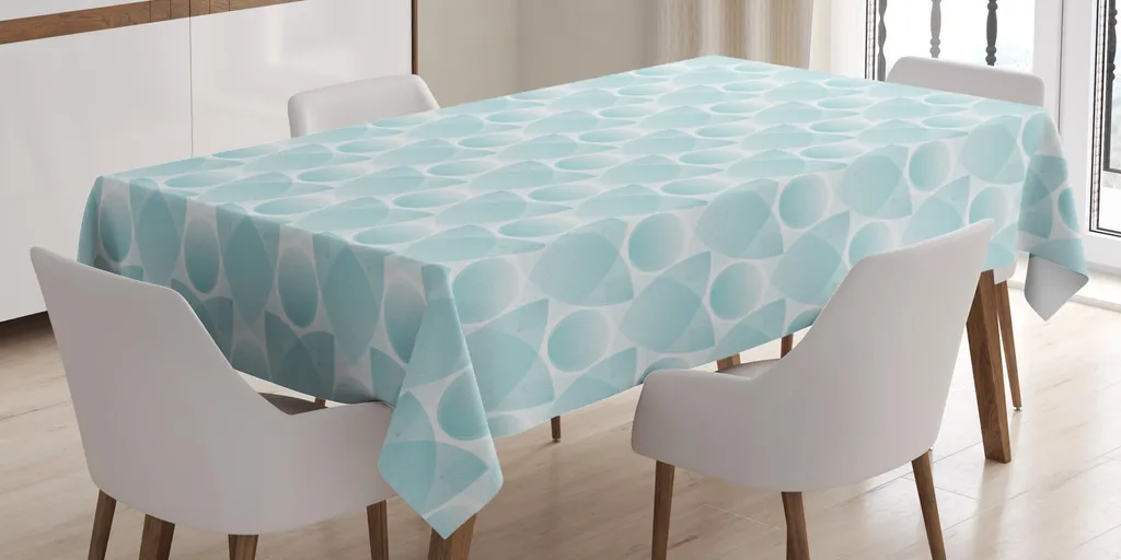 ABAKUHAUS Tovaglia geometrica, forme ovali astratte e psichedeliche con motivo a strisce sinuose, 140 x 170 cm, grigio schiuma di mare e bianco