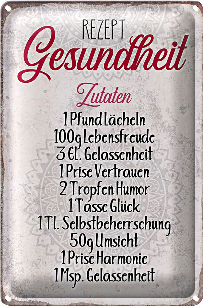 Blechschild Spruch 20x30cm Rezept Gesundheit Zutaten