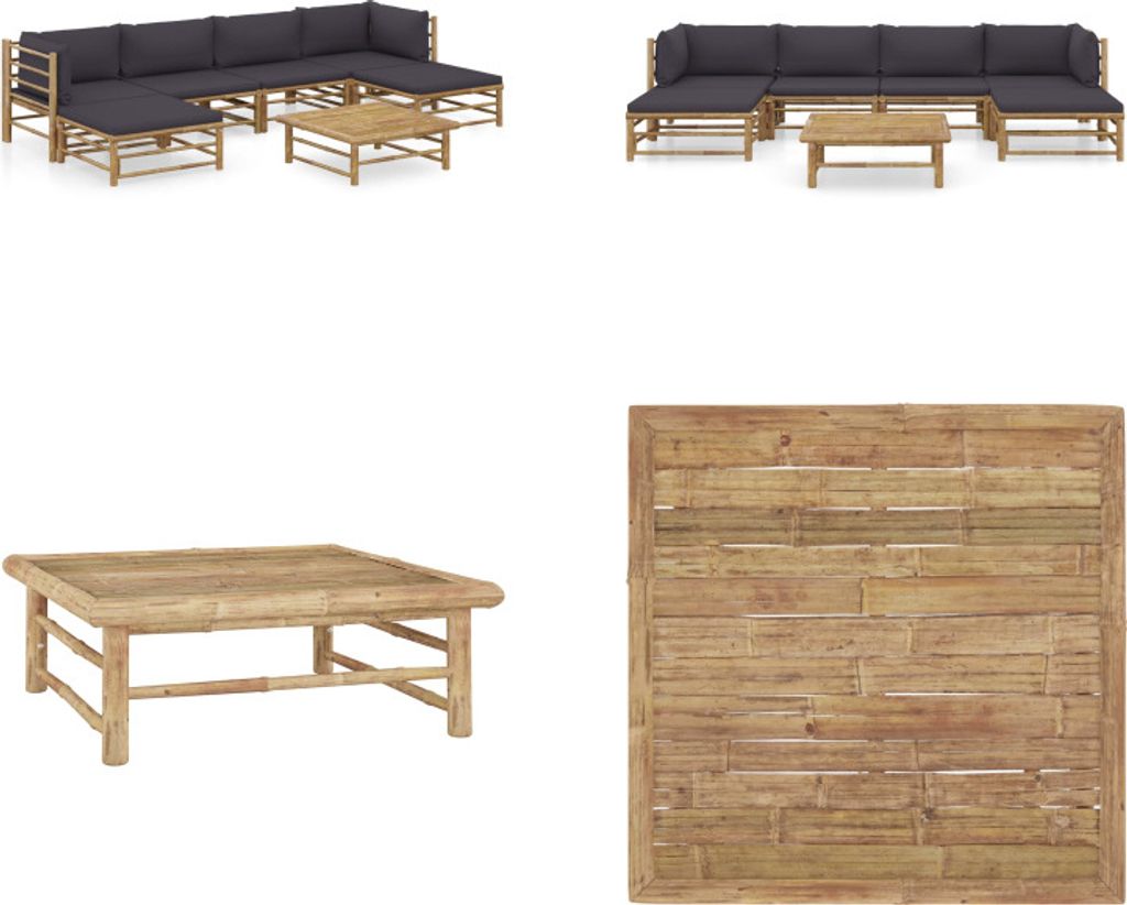 vidaXL 7 tlg. Garten Lounge Set mit Dunkelgrauen Kissen Bambus - Garten-Lounge-Set - Garten-Lounge-Sets - Gartenmöbel - Gartenmöbel-Set