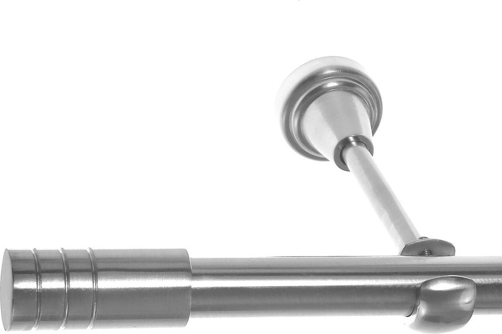Gardinenstange Edelstahl Look, Metall, Durchmesser 19mm, Wandträger H18, 1-läufig, Länge 240, Endkappe E60
