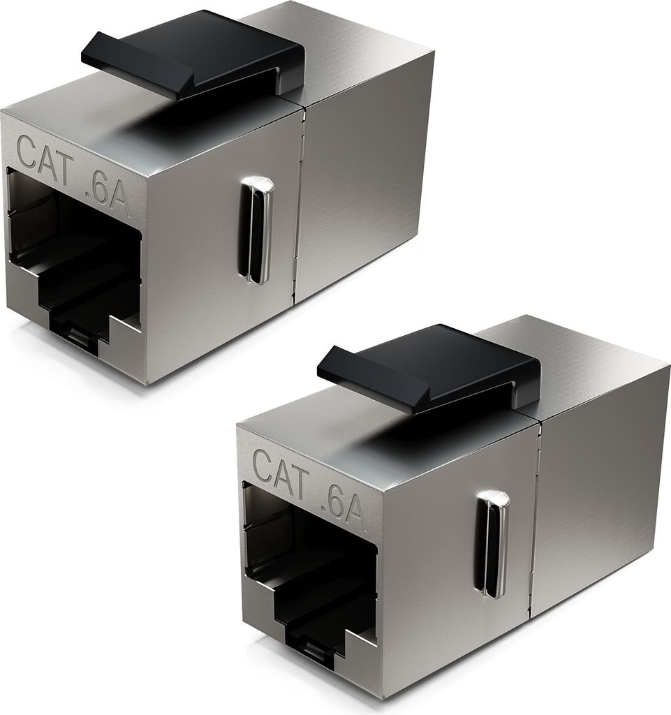 deleyCON 2x CAT6a Keystone Modul Patchkabel Kupplung Verbinder Geschirmt 2x RJ45 Buchse Netzwerk Patchpanel Keystonehalterung Erweiterung