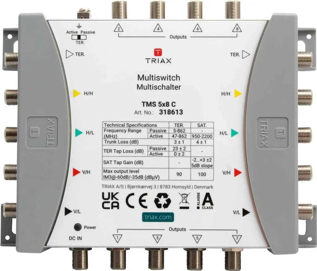 Multiswitch a cascata TRIAX, 5 ingressi/8 uscite, senza alimentatore, 1 pz.