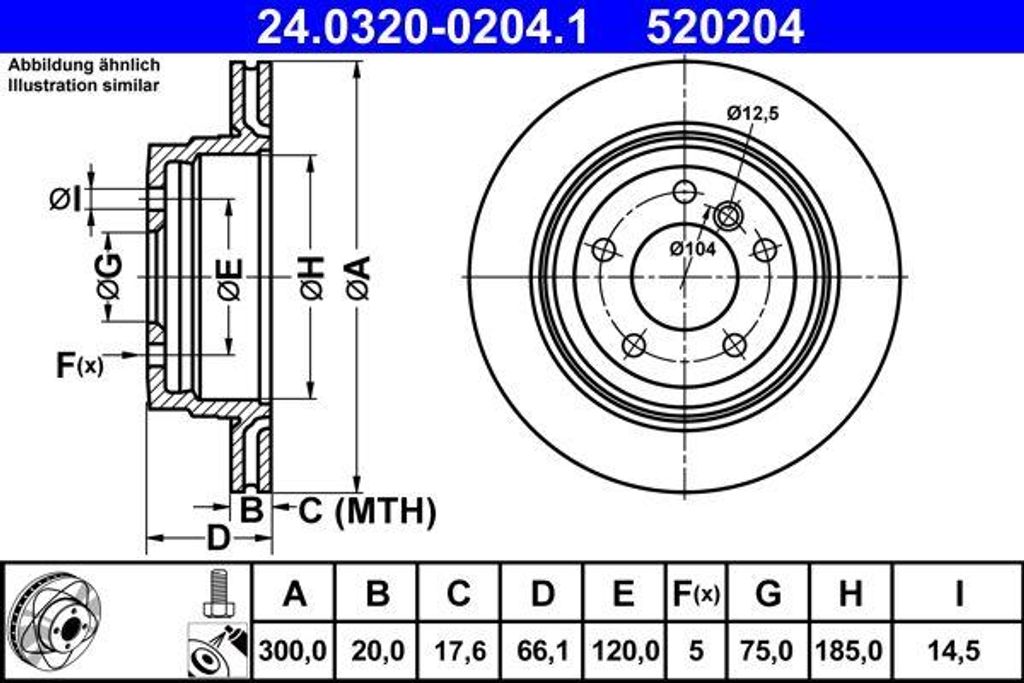 ATE 24.0320-0204.1 Bremsscheibe OE 34216764653 kompatibel mit 1er E81, 1er E87, 3er E90, 3er E93, 3er E92, 3er E91, X1