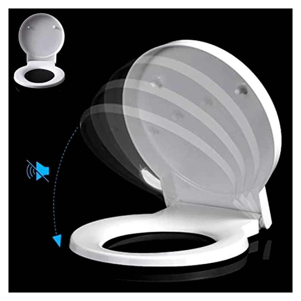 Runder Toilettensitz mit Absenkautomatik und Schnellverschluss, verstellbaren Scharnieren, weiß
