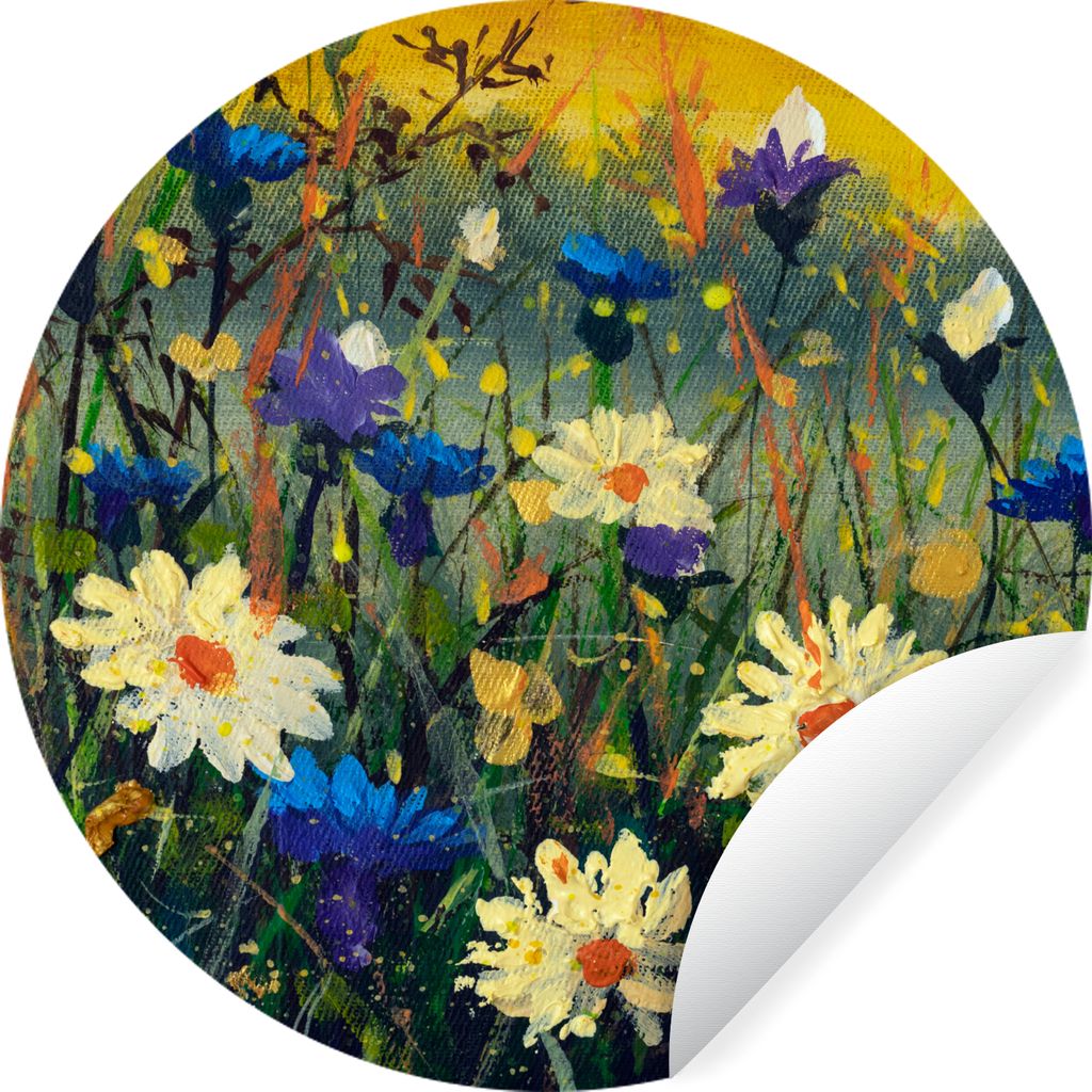MuchoWow Runde Wandtattoo - Wandsticker Tapete Aufkleber Malerei - Ölfarbe - Natur - Blumen Ø 80 cm Selbstklebend und Repositionierbar - Wandau...