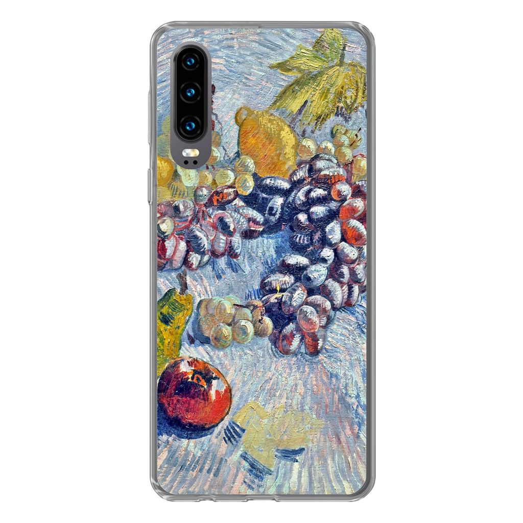 MuchoWow Handyhülle Schutzhülle Hülle für Huawei P30 Weintrauben, Zitronen, Birnen und Äpfel - Vincent van Gogh Silikon Softcase Handy Hüll...