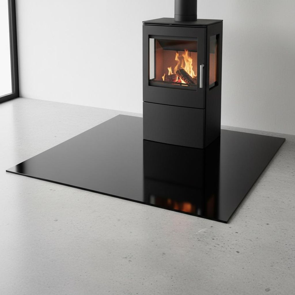 Kaminglas eckig 120x65cm Schwarz Bodenplatte Funkenschutz ESG Ofenglas Vorleger