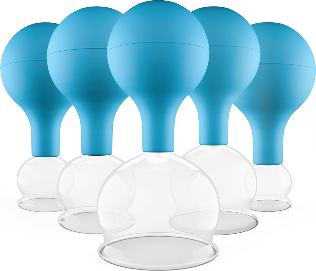 Pulox Schröpfgläser Set aus Echtglas 5 Stück. diverse Größen Blau