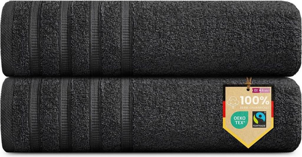 2er Set Saunatücher Plain schwarz 90x200 : 90x200 : Schwarz